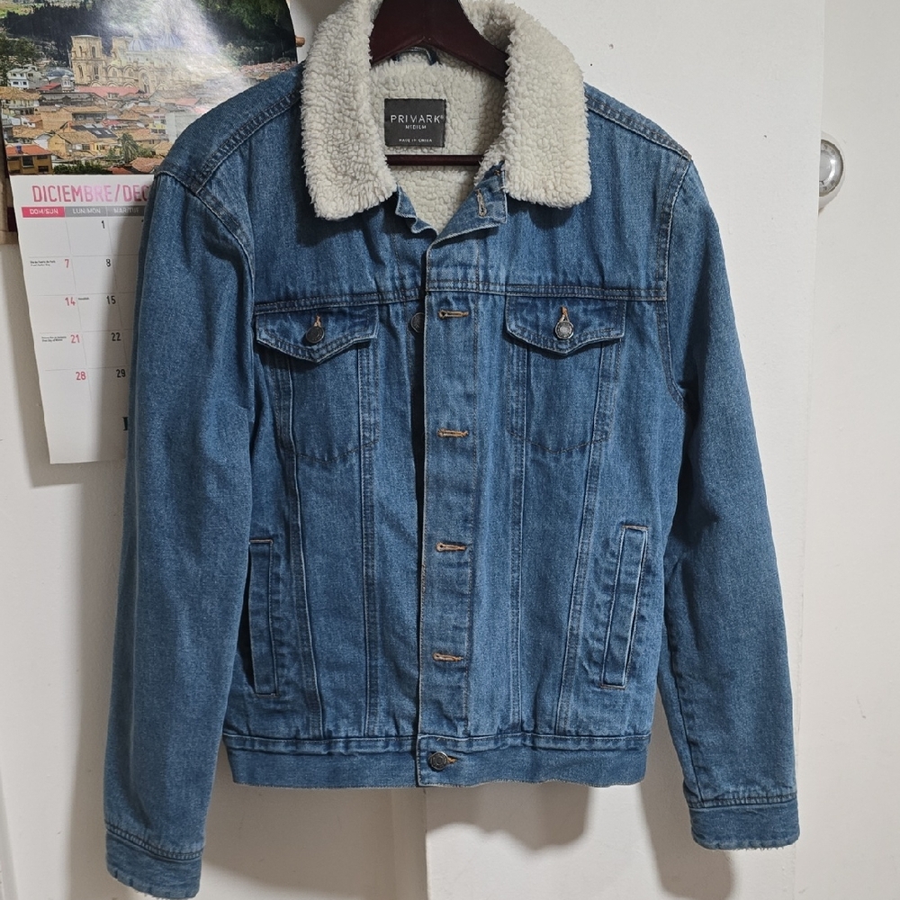 Primary Blue Denim Jacket with Cream Collar